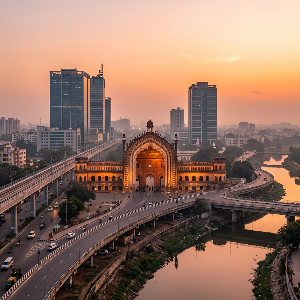 City skyline at dusk